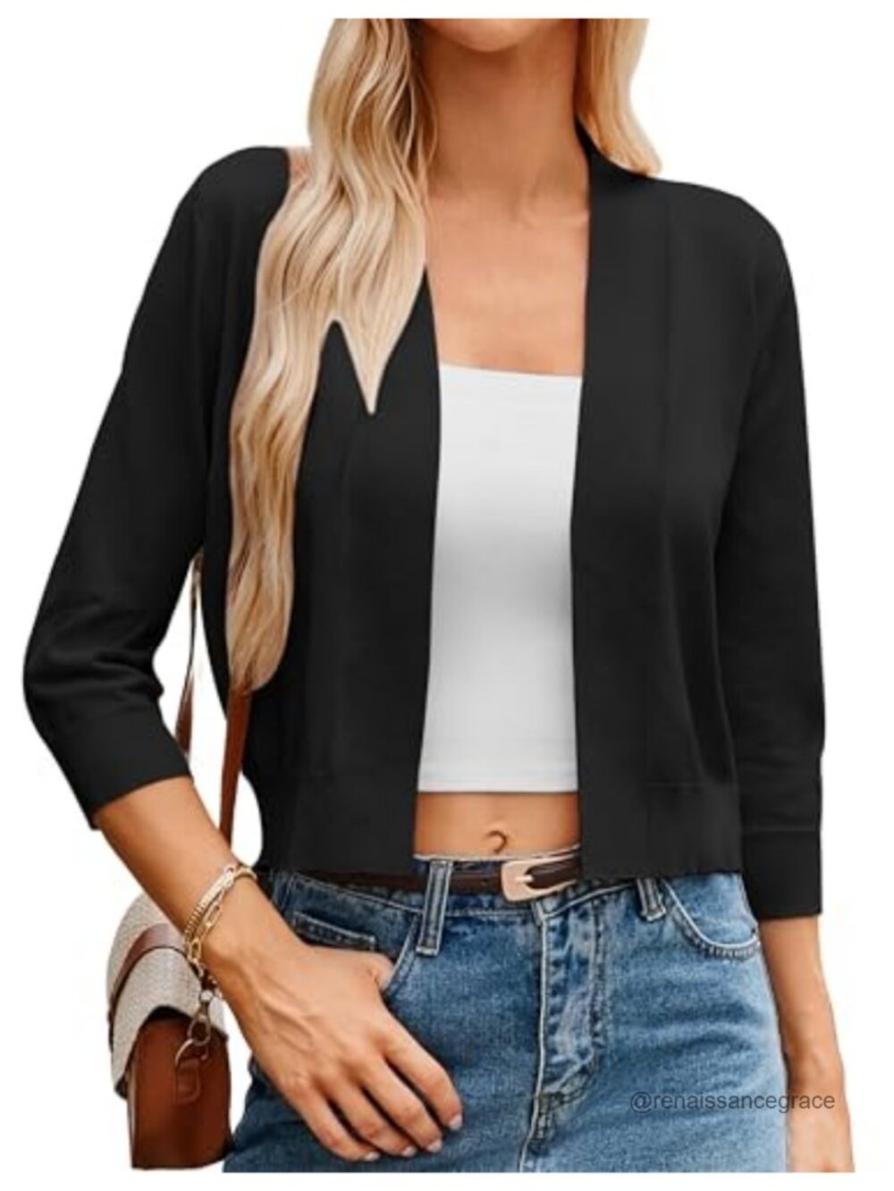 Lightweight Knit Cropped Cardigan 3/4 Sleeve Shrug Bolero